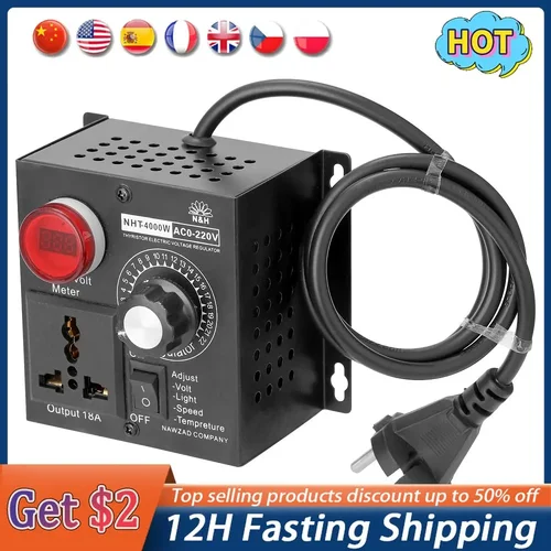 Regulador de voltaje portátil, controlador de voltaje variable compacto, velocidad de temperatura ajustable, CA 220V, 4000W