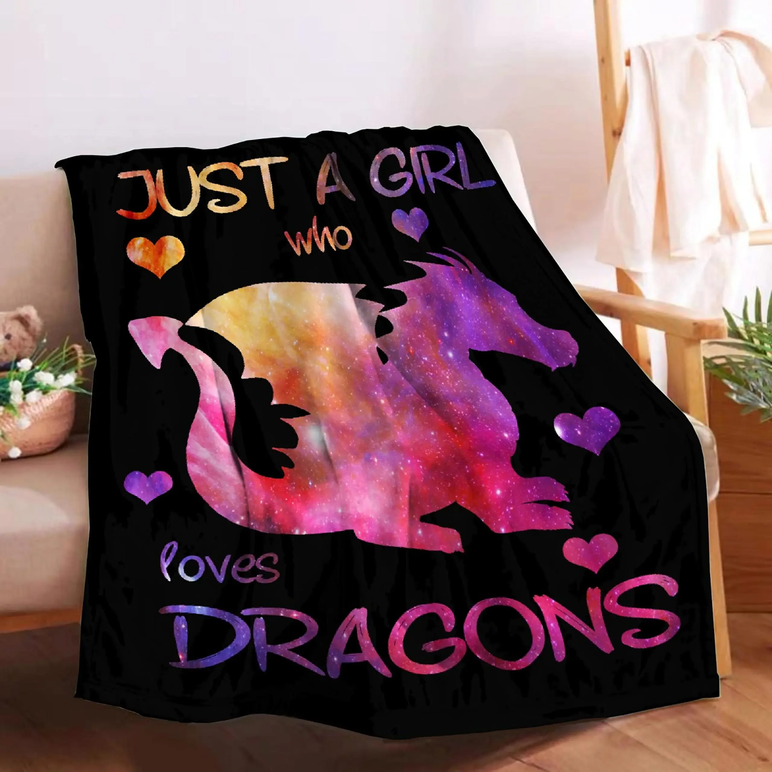 Star Dragon Blanket Just A Girl Who Loves Dragons Blanket Soft Animals Print Flannel Throws Blankets Quilt Gift Bed Sofa Couch