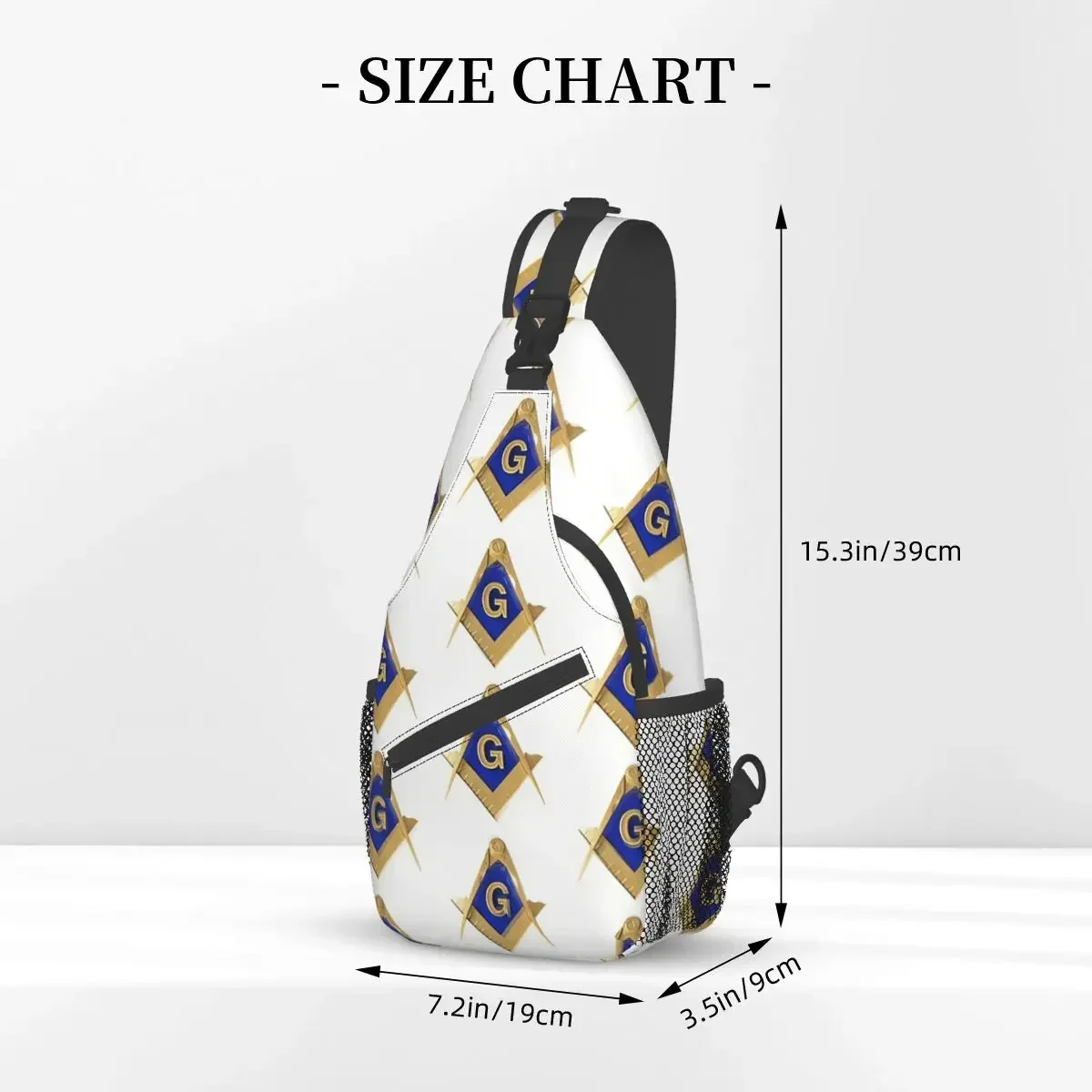 Crossbody Bag Sports Freemason Gold Square Compass White Background Masonic Chest Bag Women Man Shoulder Backpacks Travel