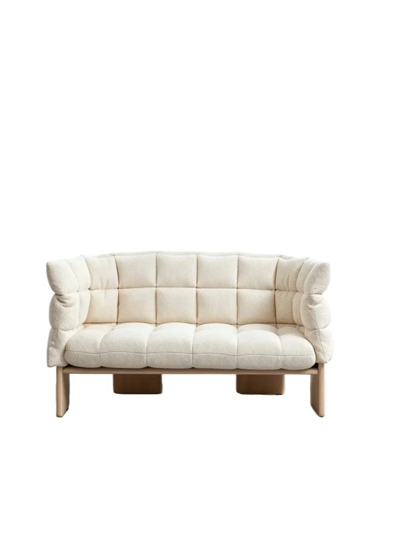 French cream retro chic U-shaped cloud flannel sofa, plaid pattern, three-seater, suitable for boutiques and apartments