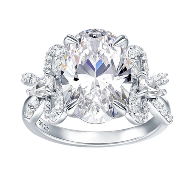 

6-Carat G-Color High-Carbon Diamond Oval "Pigeon Egg" Diamond Ring for Women, 925 Sterling Silver Gold-Plated Proposal Ring, Rom