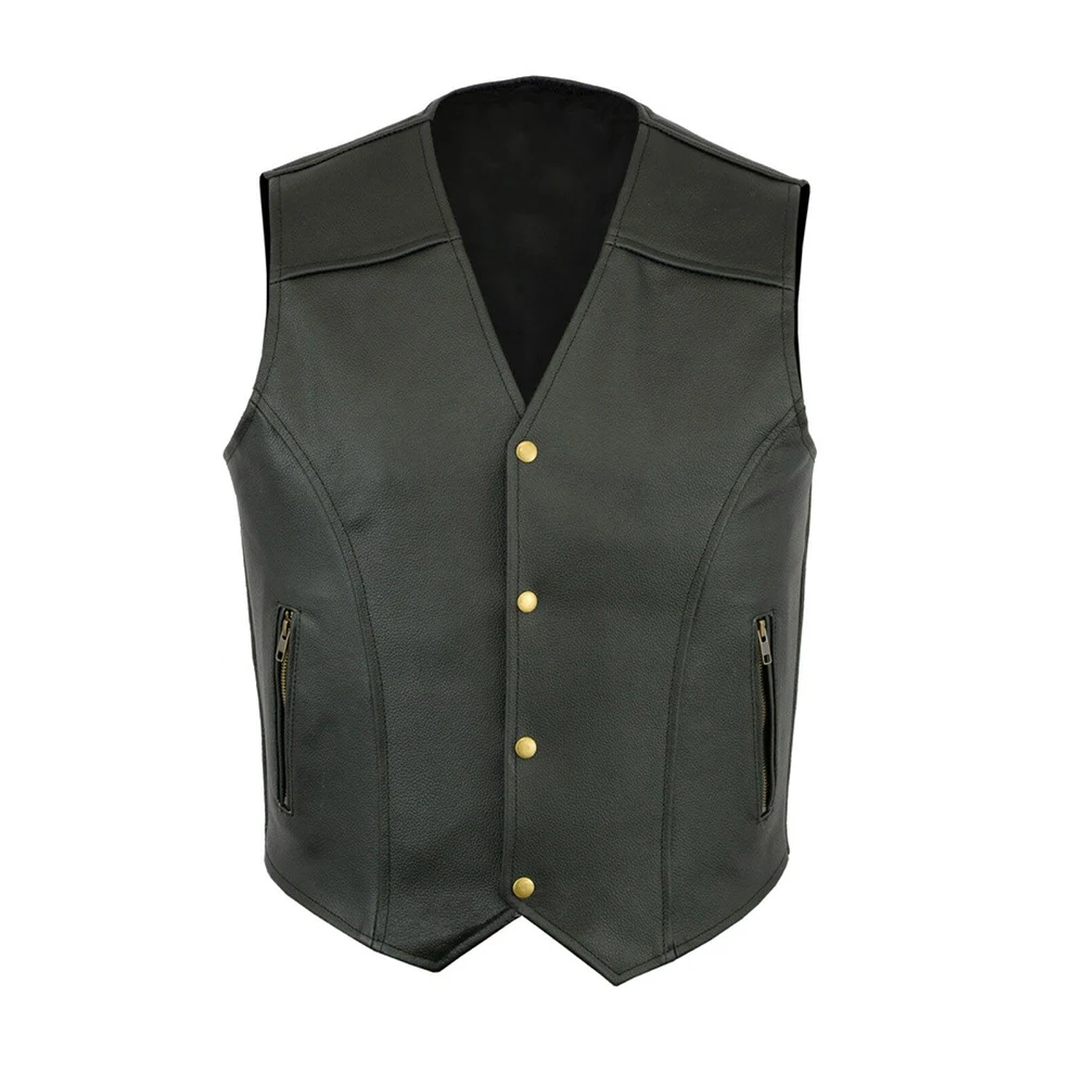 

Men's PU Leather Vintage Style Biker Vest with Multiple Zip Pockets Perfect for Riding Clubs and Motorcycle Riding