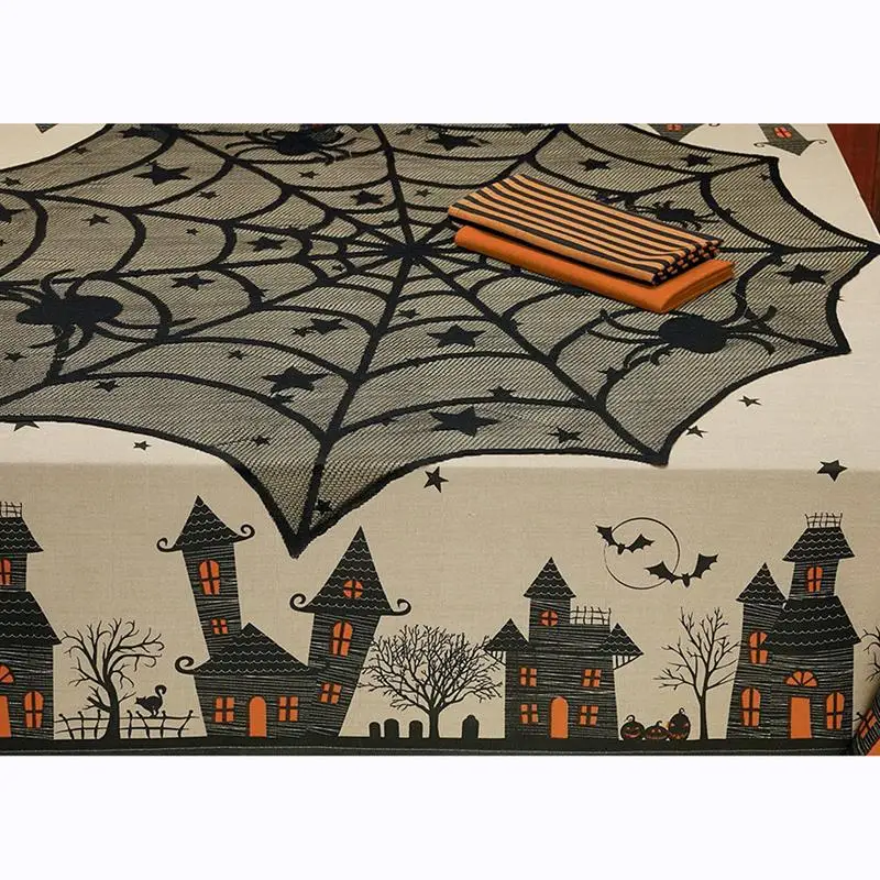 Halloween Decorative Tablecloth Lace Spider Web Holiday Stove Towel Lampshade Fireplace Cloth Decor For Spooky Festival Supplies