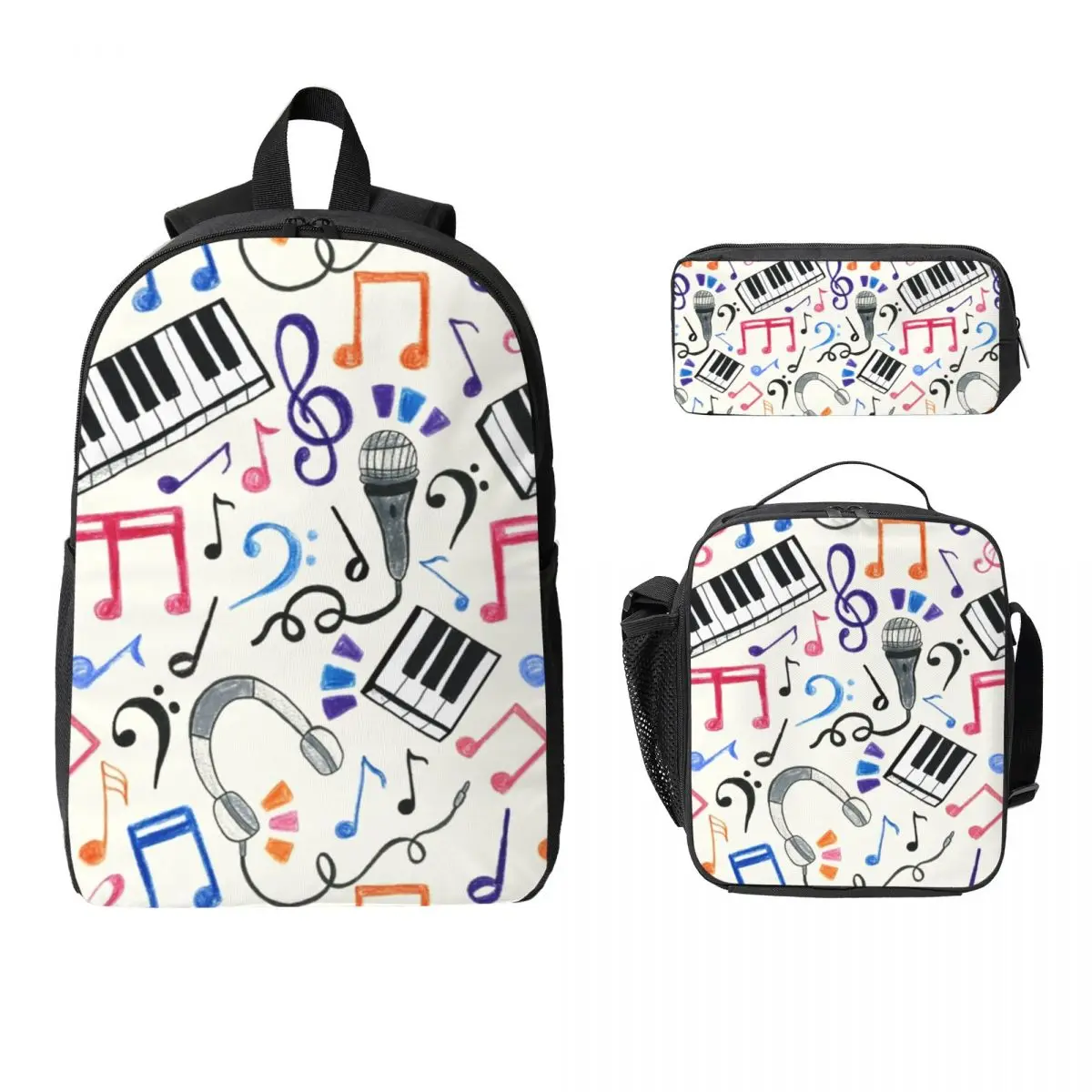 

Good Beats Music Notes & Symbols Backpack Boys Girls BookBag School Bag Laptop Shoulder Bags 3ps Insulated Lunch Bag Pencil Case