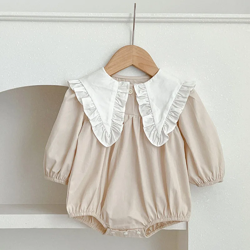 

Autumn Spring 0-24M Children Clothing Toddler Baby Girl Bodysuits Long Sleeved Cotton Stitching Infant Baby Girls Jumpsuit