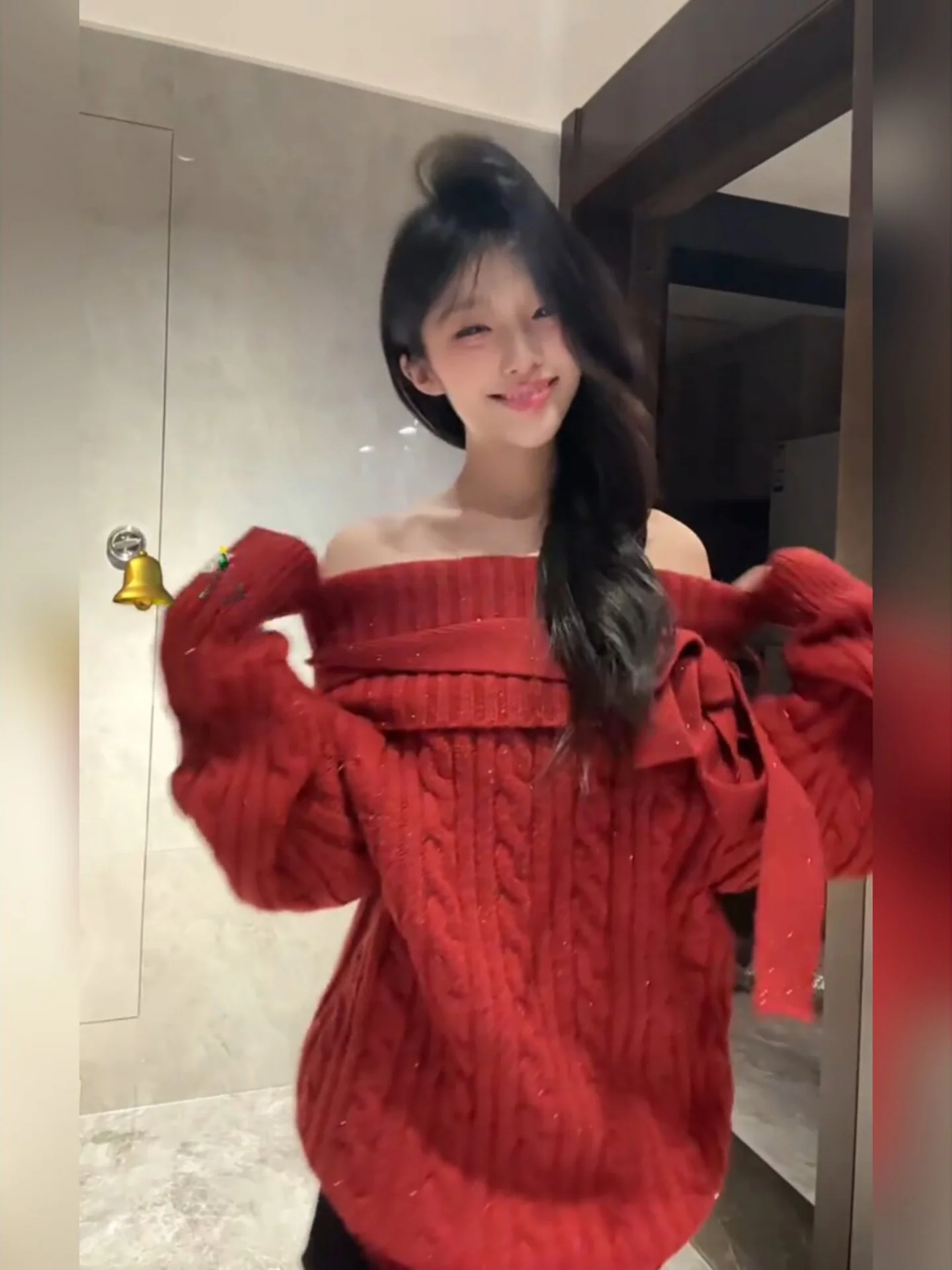 

Свободный крой, вязаный свитер с очками, женский осенне-зимний тонкий ленивый свитер красного цвета, трикотаж, повседневный топ