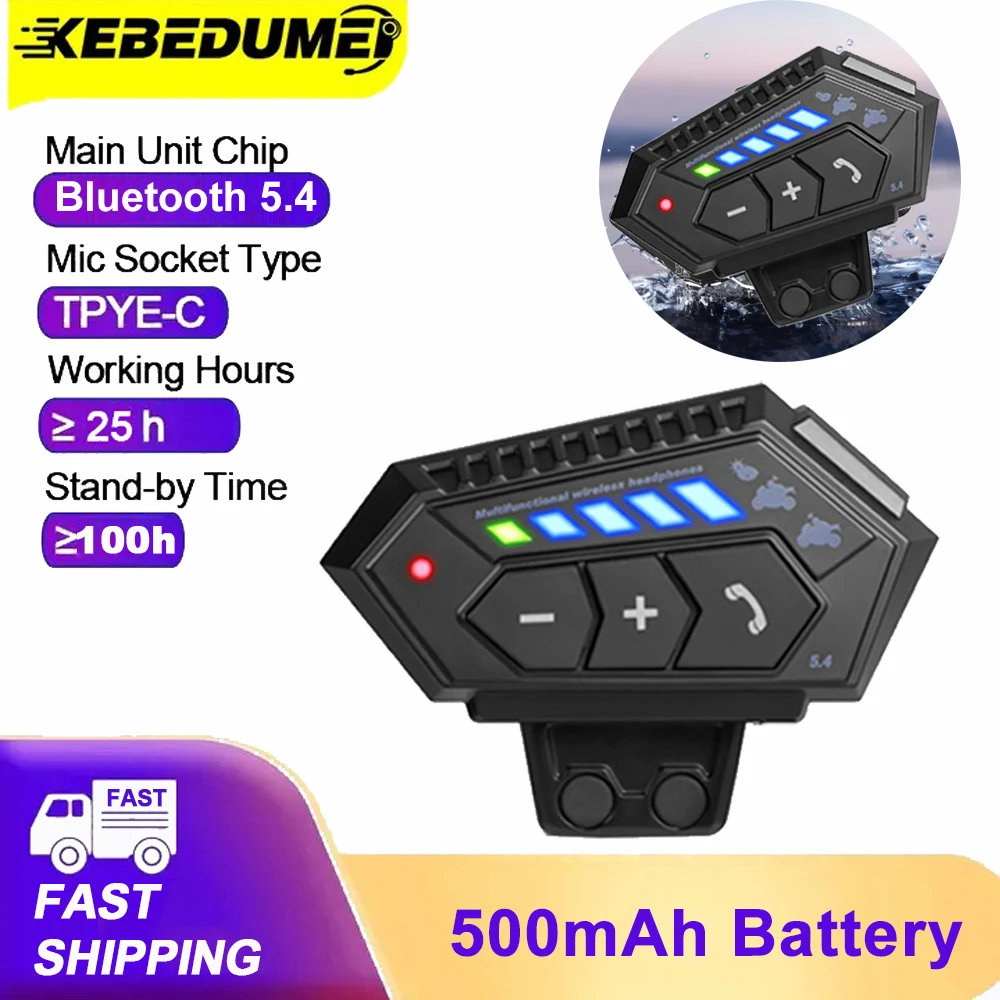 

Bluetooth 5.4 гарнитура для мотоциклетного шлема, водонепроницаемые наушники, MP3-плеер, беспроводной комплект для звонков и музыки, hands-free для мотоцикла.