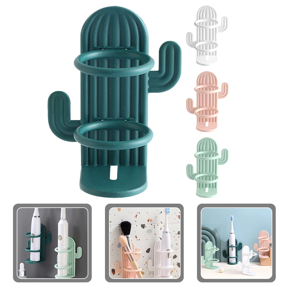 

4 Pcs Toothbrush Holder Rack Storage Wall Mount Cactus Cartoon Electric Brush Stand Bathroom Accessories Green Pink White Dark