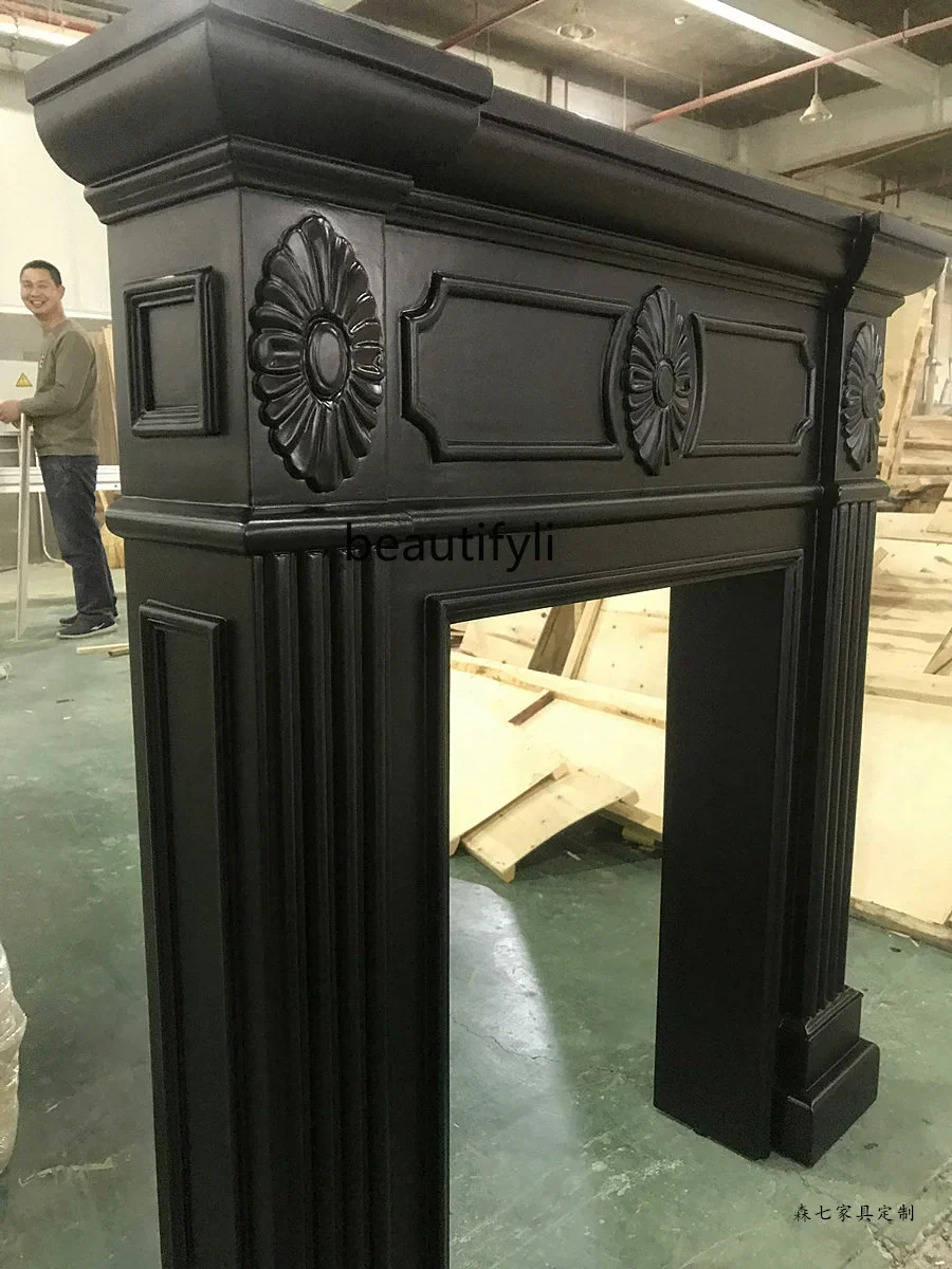 European light luxury solid wood retro carved fireplace rack Xuanguantai decorative cabinet background wall
