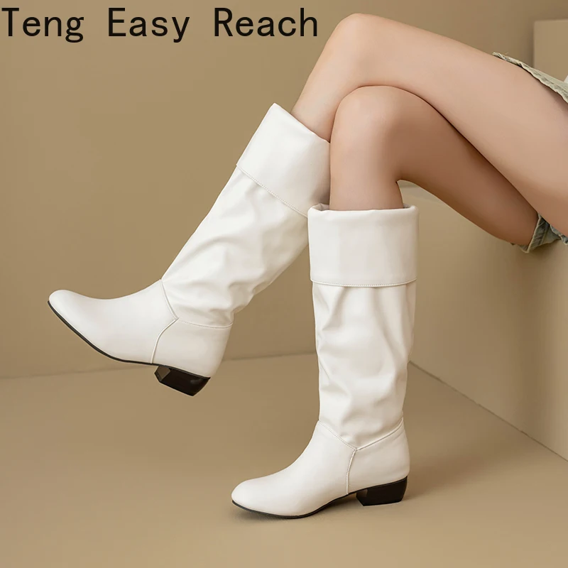 أحذية شتاء 2025 بطول الركبة للنساء، أحذية طويلة عصرية باللونين الأسود والأحمر والأبيض بكعب مكتنز للنساء Mujer 34-47