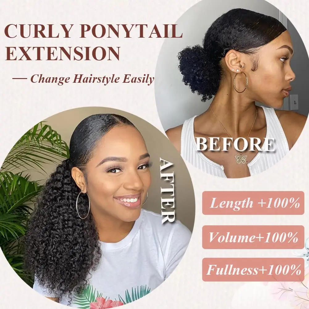 Kinky Curly Drawstring Ponytail Clip In Hair Extensions 100% Human Hair 10-30 \