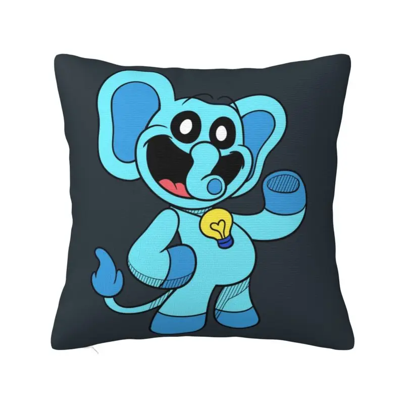 Custom Blue Smiling Big Mouth Elephant Critters Luxury Pillow Cover Scarry Animated Game Cushions Cover for Sofa