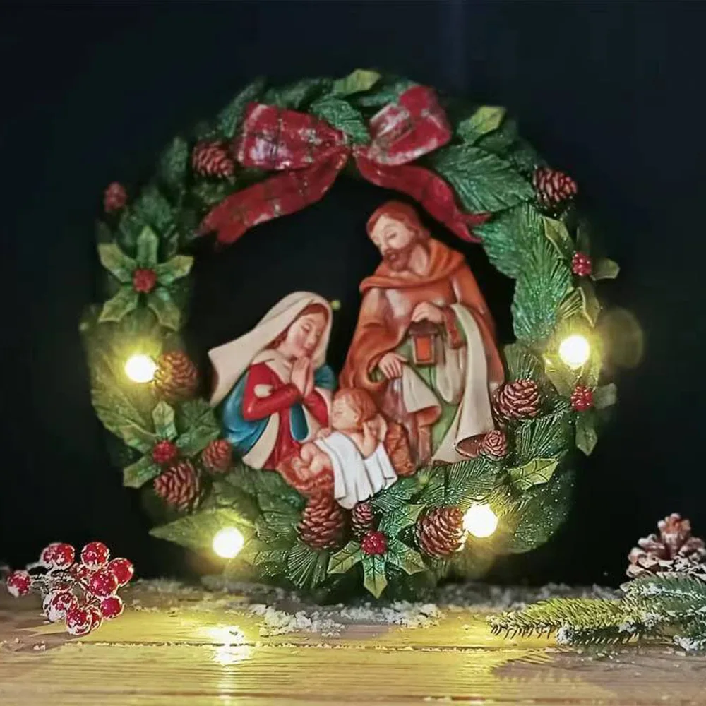 

【2025 New】Glowing Christmas Wreath Wall Decor‌ – LED Resin Wall Hanging, Festive Holiday Decor for Home & Church