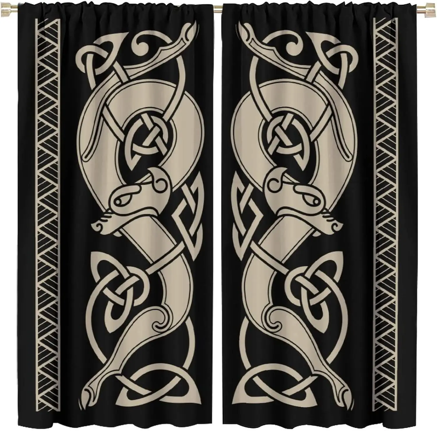 Celtic Wolf Blackout Curtains,Celtic Style Ethnic Symbol Window Drapes,Retro Viking Ancient Mythical Animal Blackout Curtains
