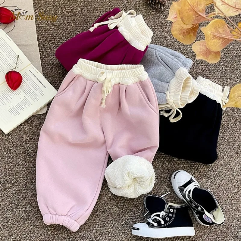 Moda Baby Girl Boy swobodne spodnie polar wewnątrz niemowlę małe dziecko ciepłe grube zimowe spodnie jednolity kolor ubrania dla niemowląt 1-10Y