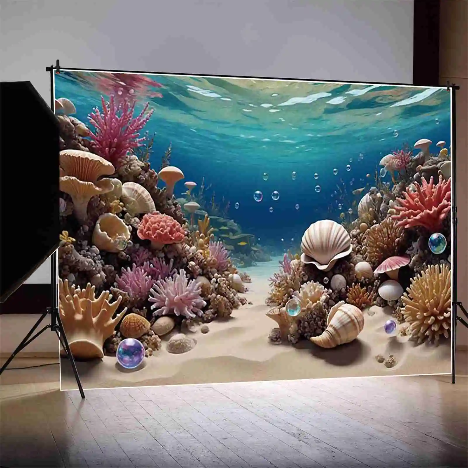 MOON.QG Underwater Coral Background Photography Fish White Shell Seaweed Photozone Backdrop Baby Photo Studio Photozone Supplies