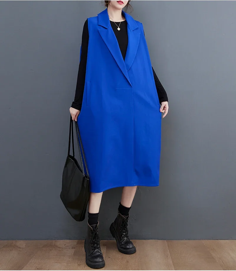 

Korean Style Loose Large Size Sleeveless Suit Jacket In Cobalt Blue Loose Plus Size Fashion Niche Suit Sleeveless Vest Dress