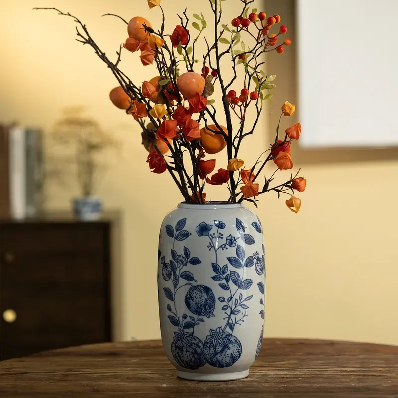 Jingdezhen New Chinese Style Blue and White Porcelain Ceramic Vase Home Decoration Ornament for Living Room Study Hydroponic