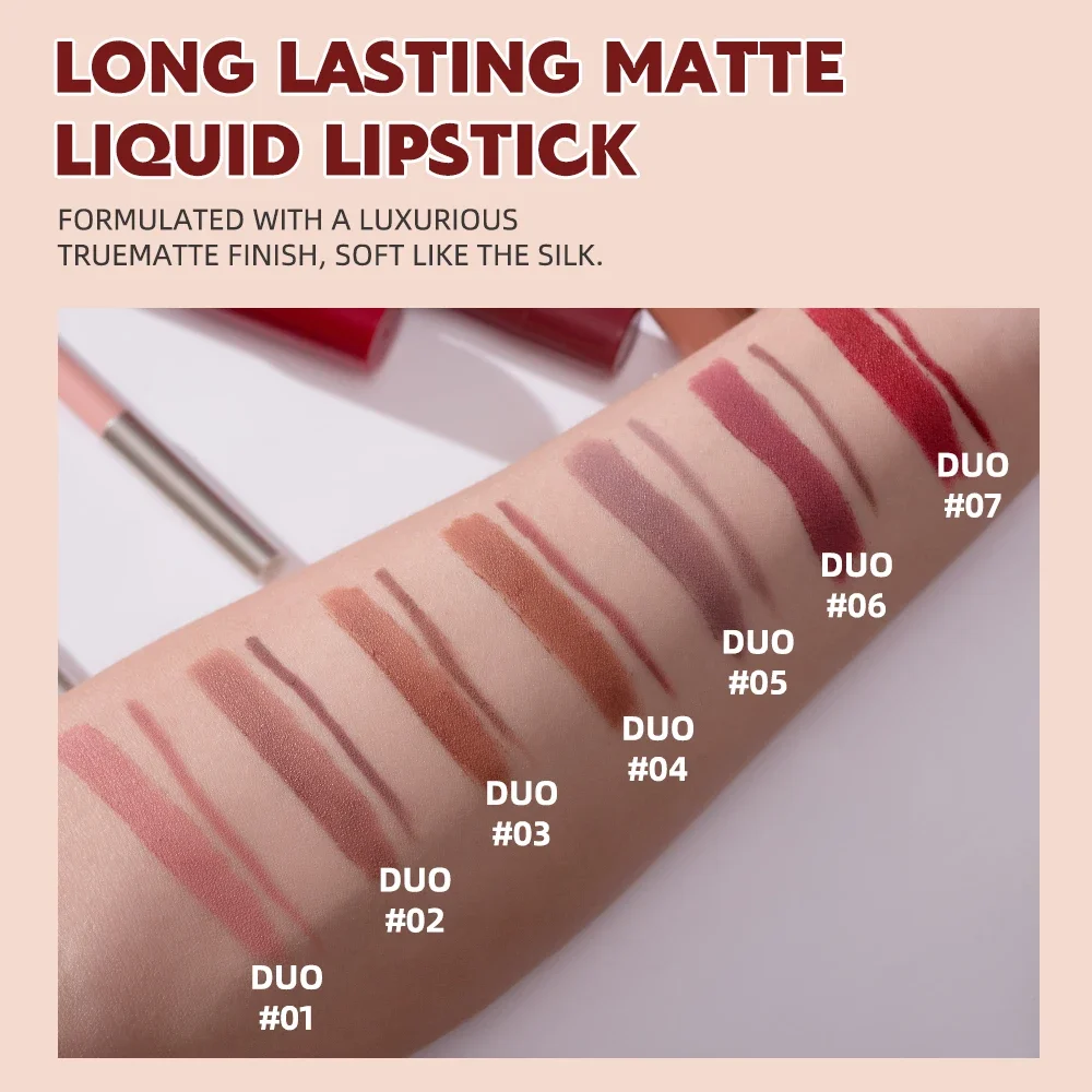 Face Secret Matte ลิปสติก & Lip Liner Set 7 สีกันน้ําเม็ดสีสูง Slim Long Lasting Lip Gloss
