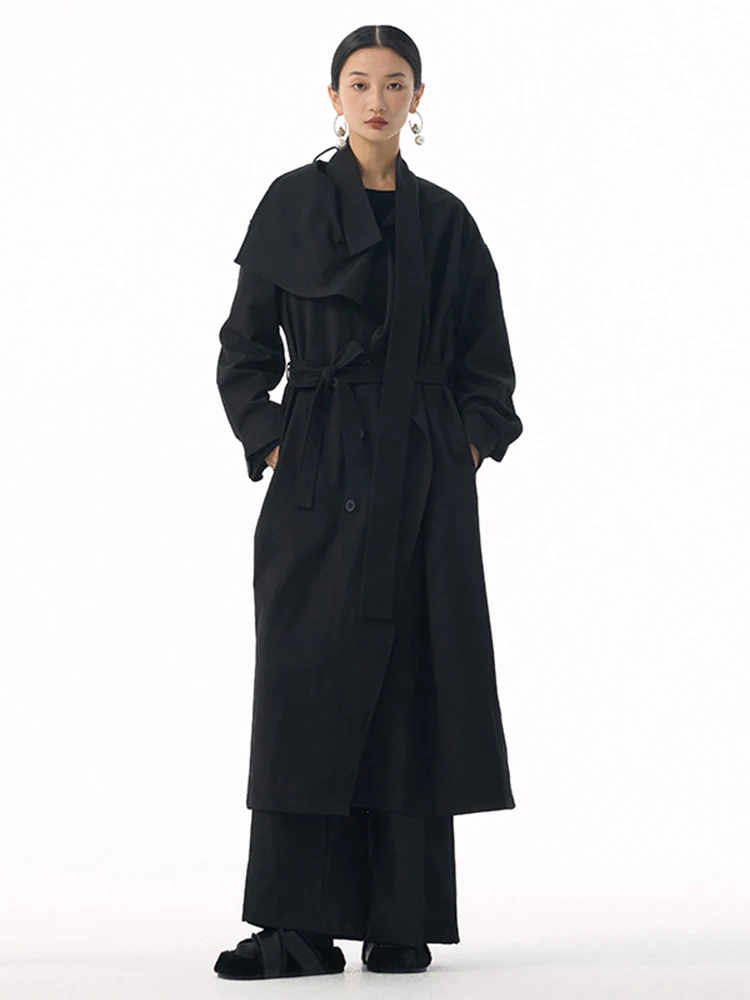 YERMORA Kaki Onregelmatige Ruches Gordel Geul Voor Vrouwen Stand Kraag Lange Mouw Losse Windjack Mode Herfst Winter 2025