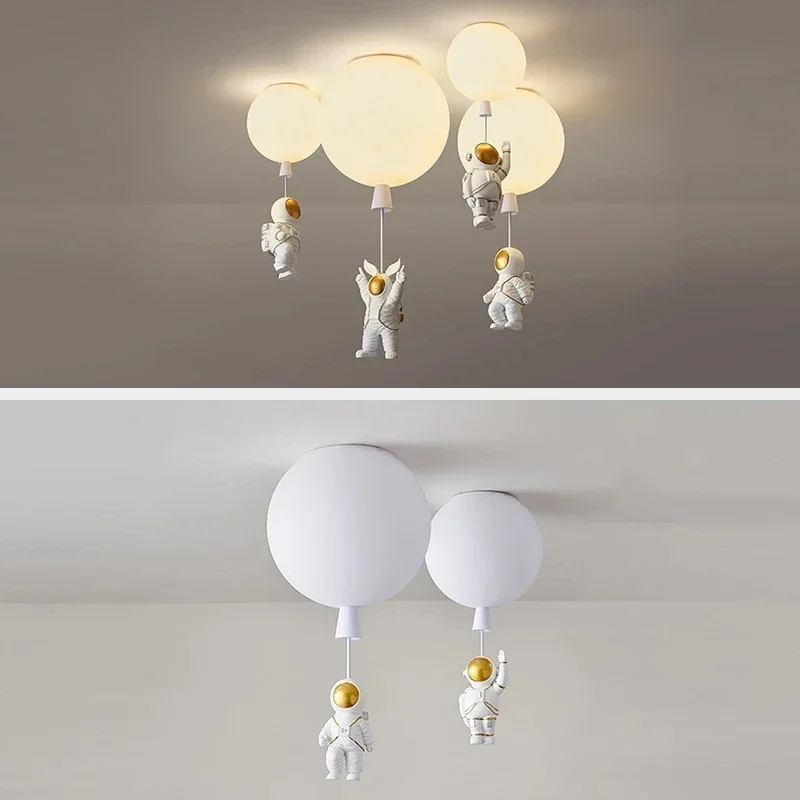 Modern LED Astronaut Balloon Ceiling Pendant Lights For Children Nursery Room Decor Glass Ball Hanging Chandeliers  Lamp