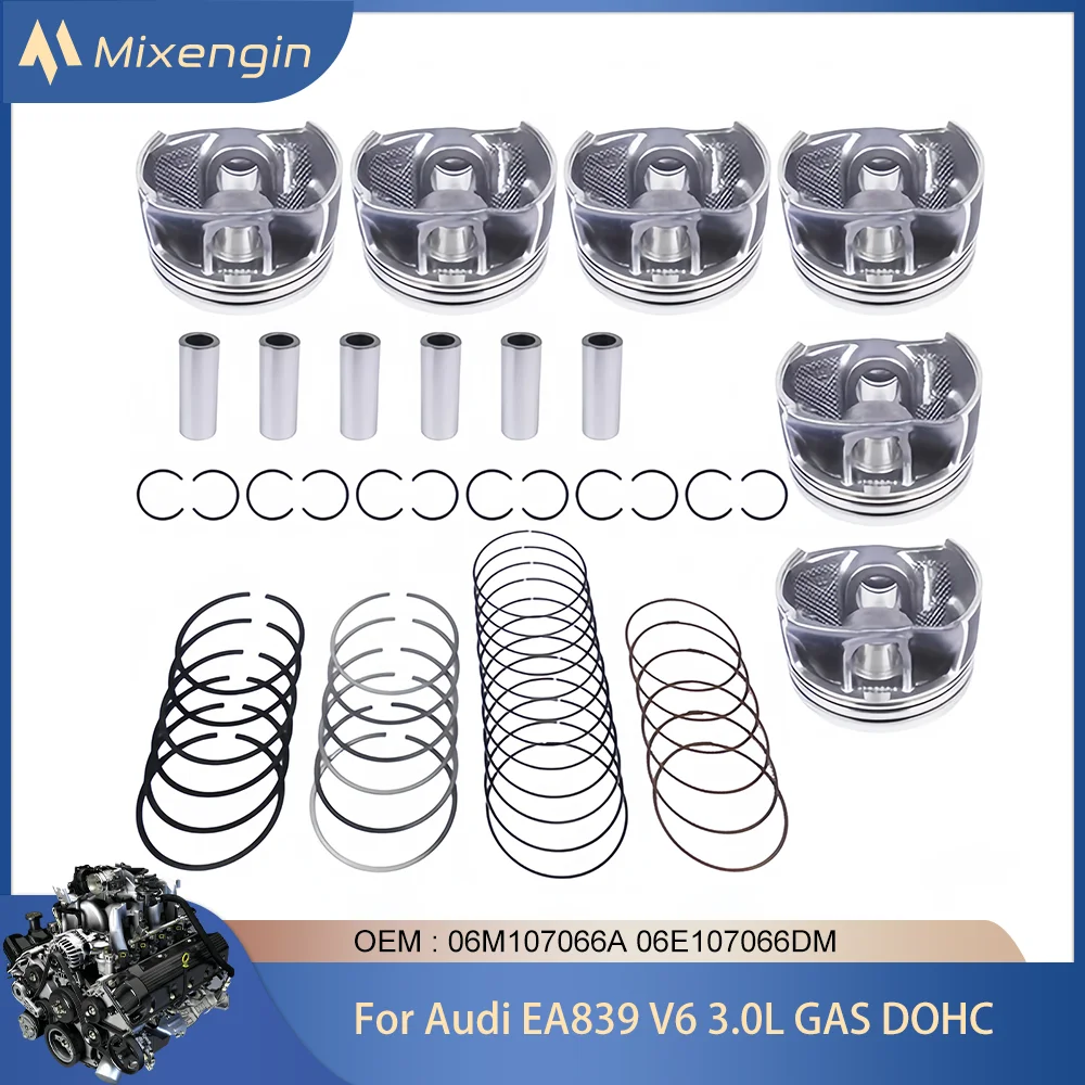 Engine Parts 6pcs Piston & Rings Kit EA839 For Audi VW Porsche 3.0L V6 GAS DOHC A6 A7 A8L Q7 Q8 S4 S5 SQ5 CR7 2017+ 06M107065AB