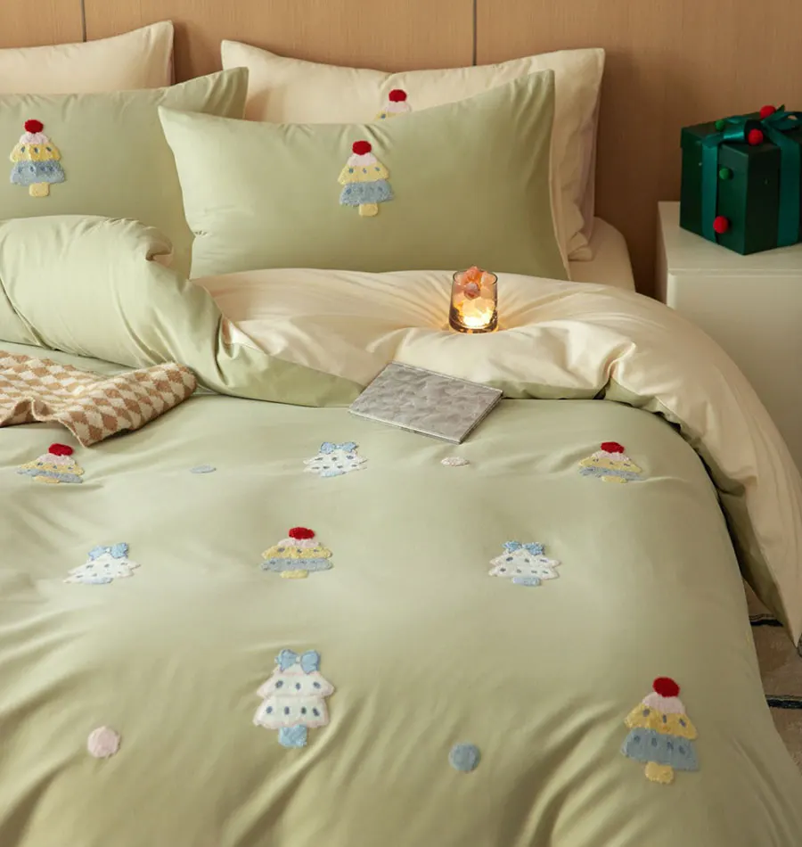 Cute fashion cartoon forese tree green bedding set,full queen king lovely cotton home textile bed sheet pillow case duvet cover