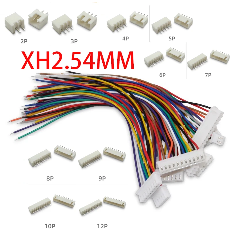 10Sets=10pcs JST Plug +10pcs XH2.54 XH 2.54mm Wire Cable Connector 2/3/4/5/6/7/8 Pin Pitch Male Female Plug Socket 26AWG