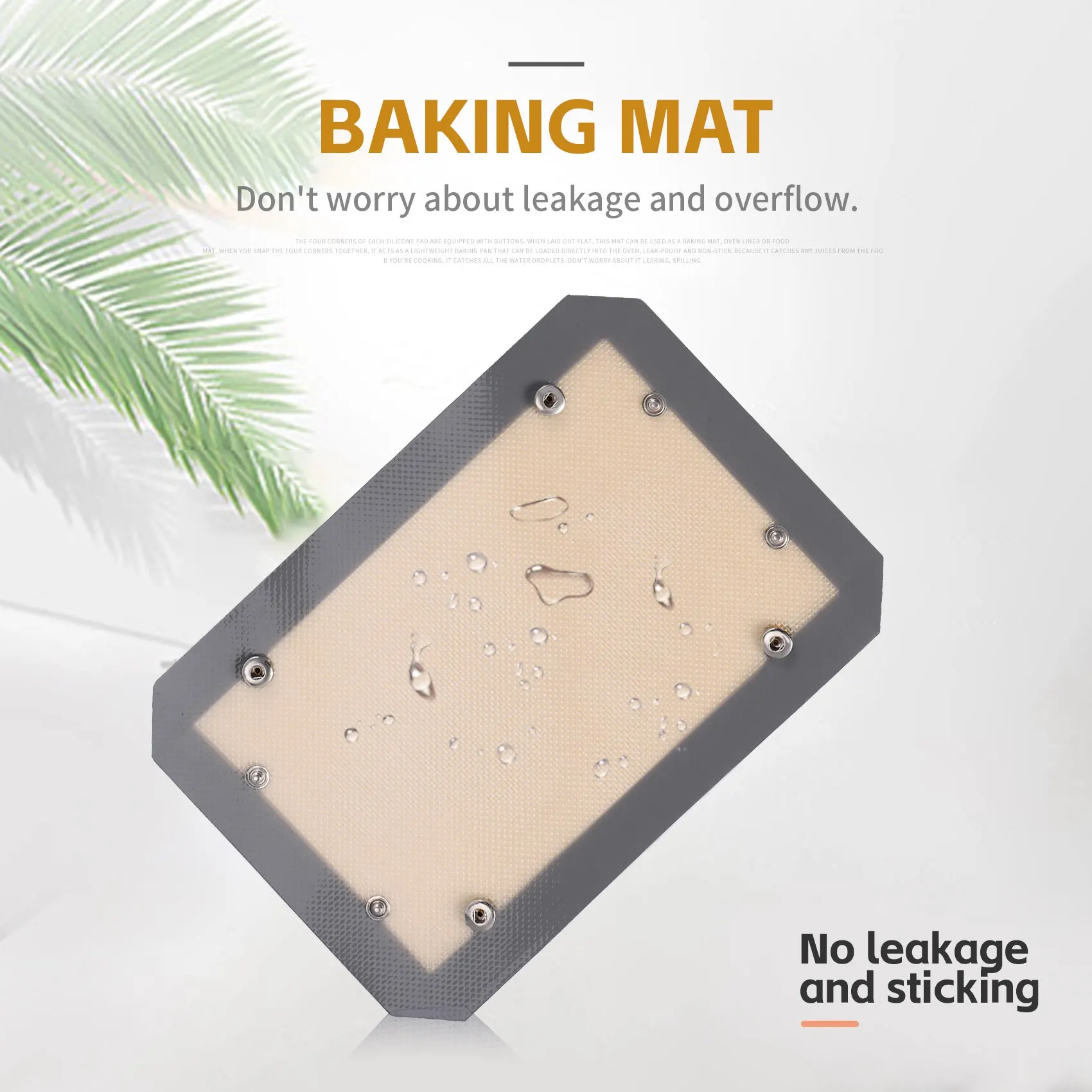 

Easy Use 2PC Silicone Fiber Baking Mat With Buckle, No Leak & Non Stick, Corners Snap Together To Form Leakproof Baking Tray