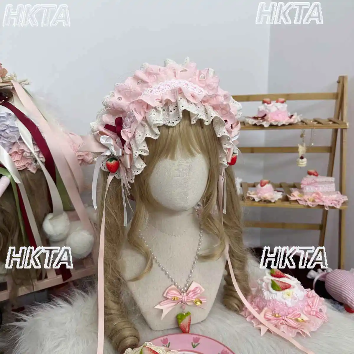 الأصلي اليدوية لوليتا كليب لطيف الفراولة كعكة القبعات كريم لوليتا الحلو نمط اليدوية هيرباند قبعة صغيرة إكسسوارات الشعر