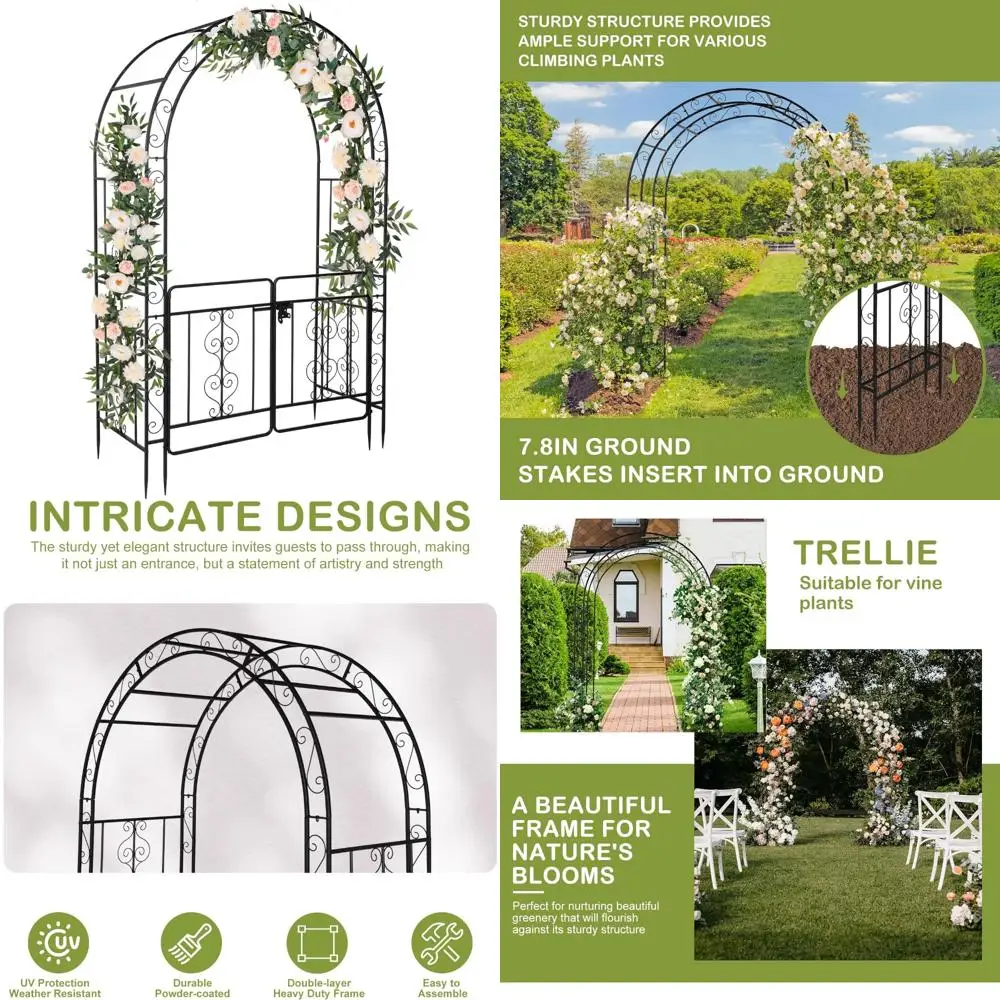 

Сверхмощная металлическая садовая арка с входной дверью, декоративная решетчатая рама, садовая декоративная арка с заземлением