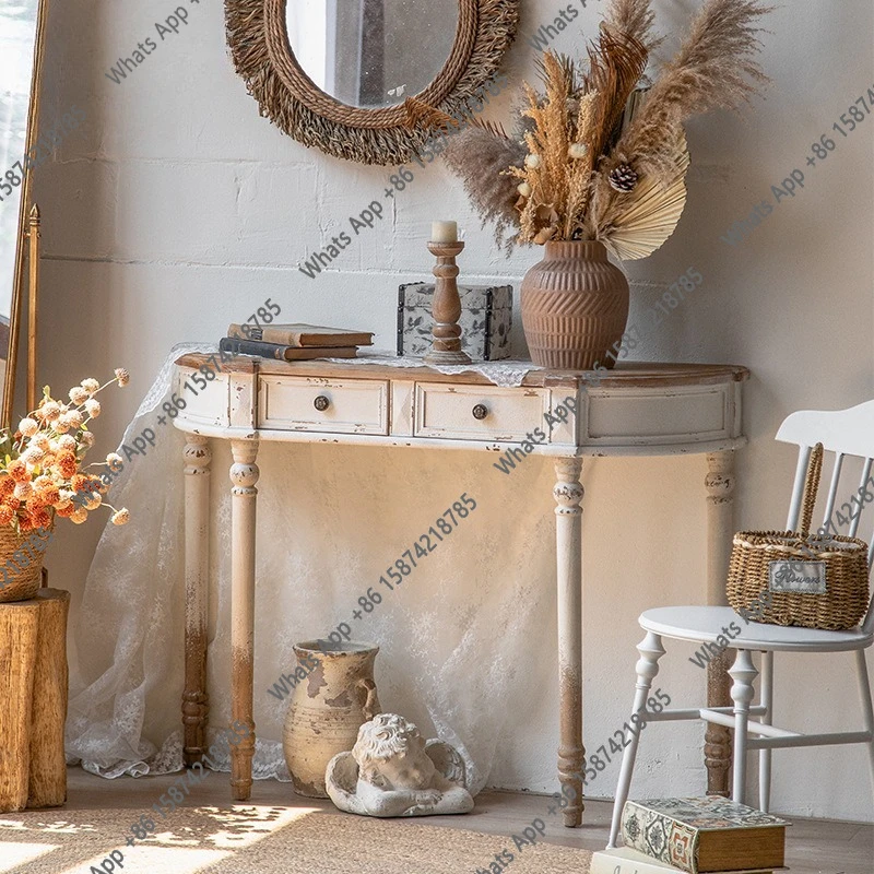

American pastoral corridor, ultra-thin aisle cabinet, small apartment, retro dresser, solid wood, distressed foyer, entrance