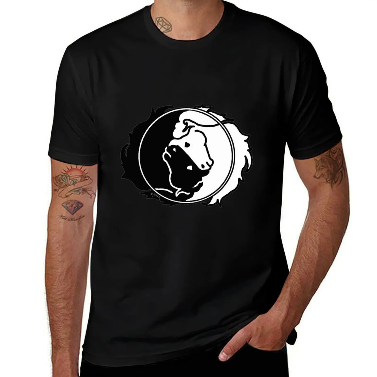 Finding Balance - Horse Yin Yang in Black & White T-Shirt Plus Size Lightweight Tee Shirt T-Shirt