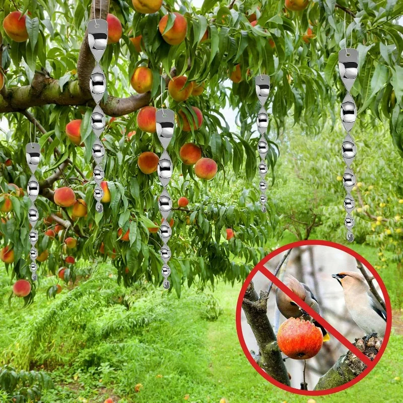 20/5Pcs Reflective Scare Rods Wind Spinners Decorative Reflective Hanging Silver Strip To Keep Birds Away From Garden Fruit Tree