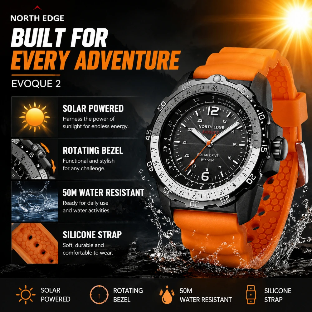 

NORTH EDGE EVOQUE2 PHOTON Men Digital Watch Waterproof 50M Men's Sport Wristwatch Solar Power Luminous Enviormentally Male Clock