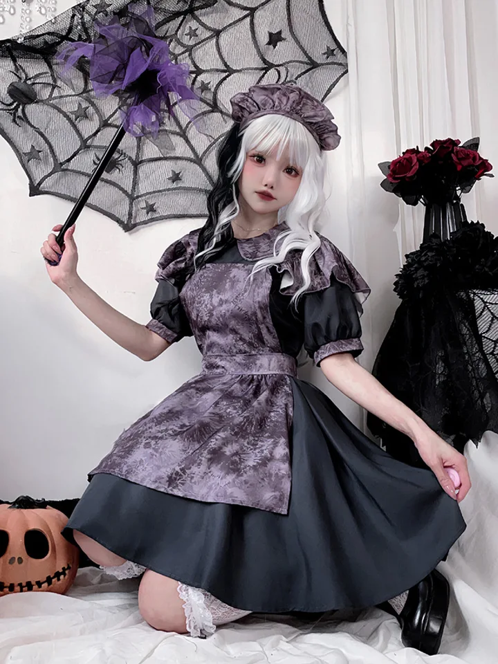 Anime Black Gothic Lolita Collection Maid Dress Set Cosplay