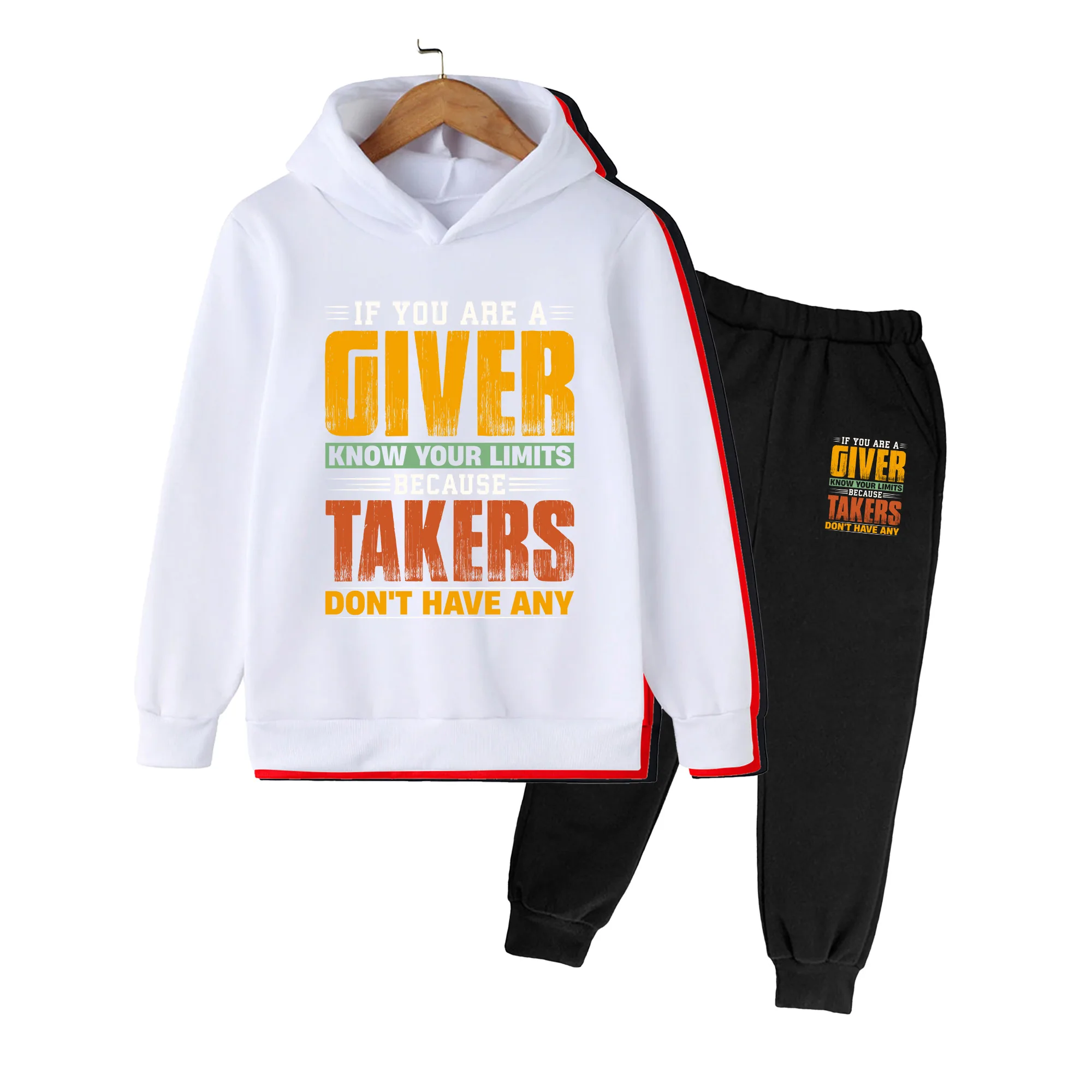 Kids Hoodie & Sweatpants Set, Giver & Taker Graphic Print Casual Sportswear for Boys Girls Daily Wear