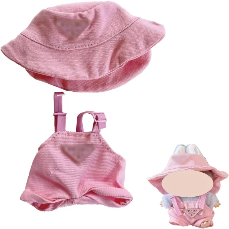 

Mini Plush Dolls Clothing Outfit Only Clothing Accessories for 17 cm Labubu, Labubu Clothing Pink Trousers, Hat, a