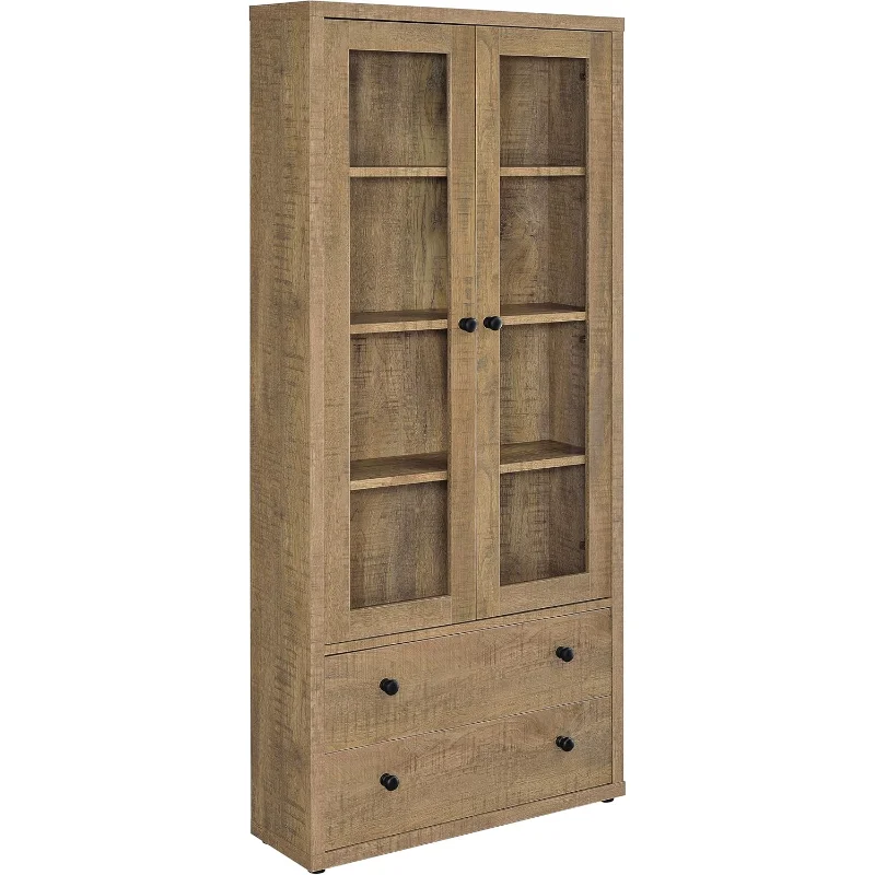 Hawthorne 4-Shelf Glass Door Tall Cabinet With Drawers Mango