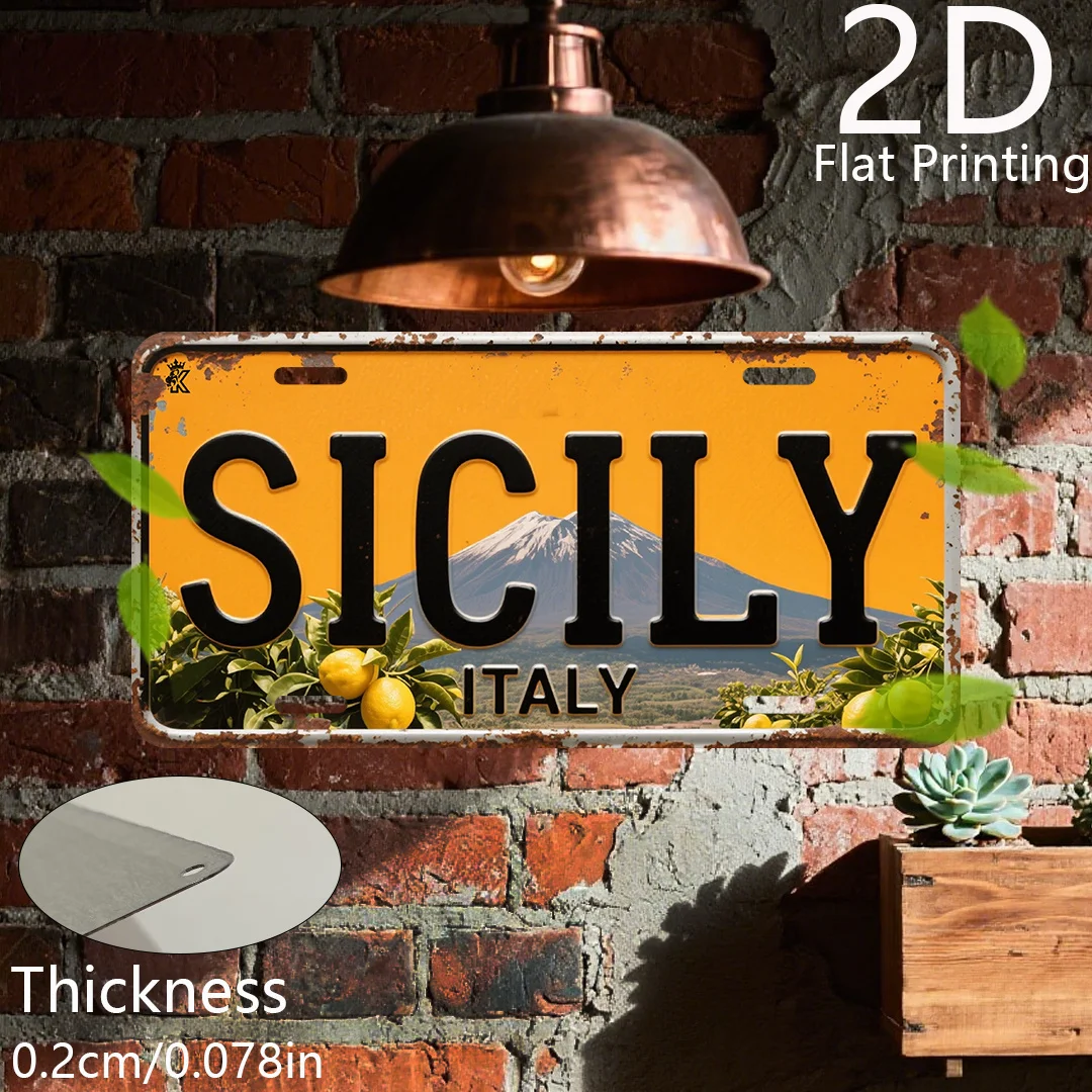 2D Flat, 2D Flat Printing, 1pc Pack, Vintage Sign, Decorative Plaque & Ornament (6 Inches X 12 Inches), Sicilian Theme, Vintage