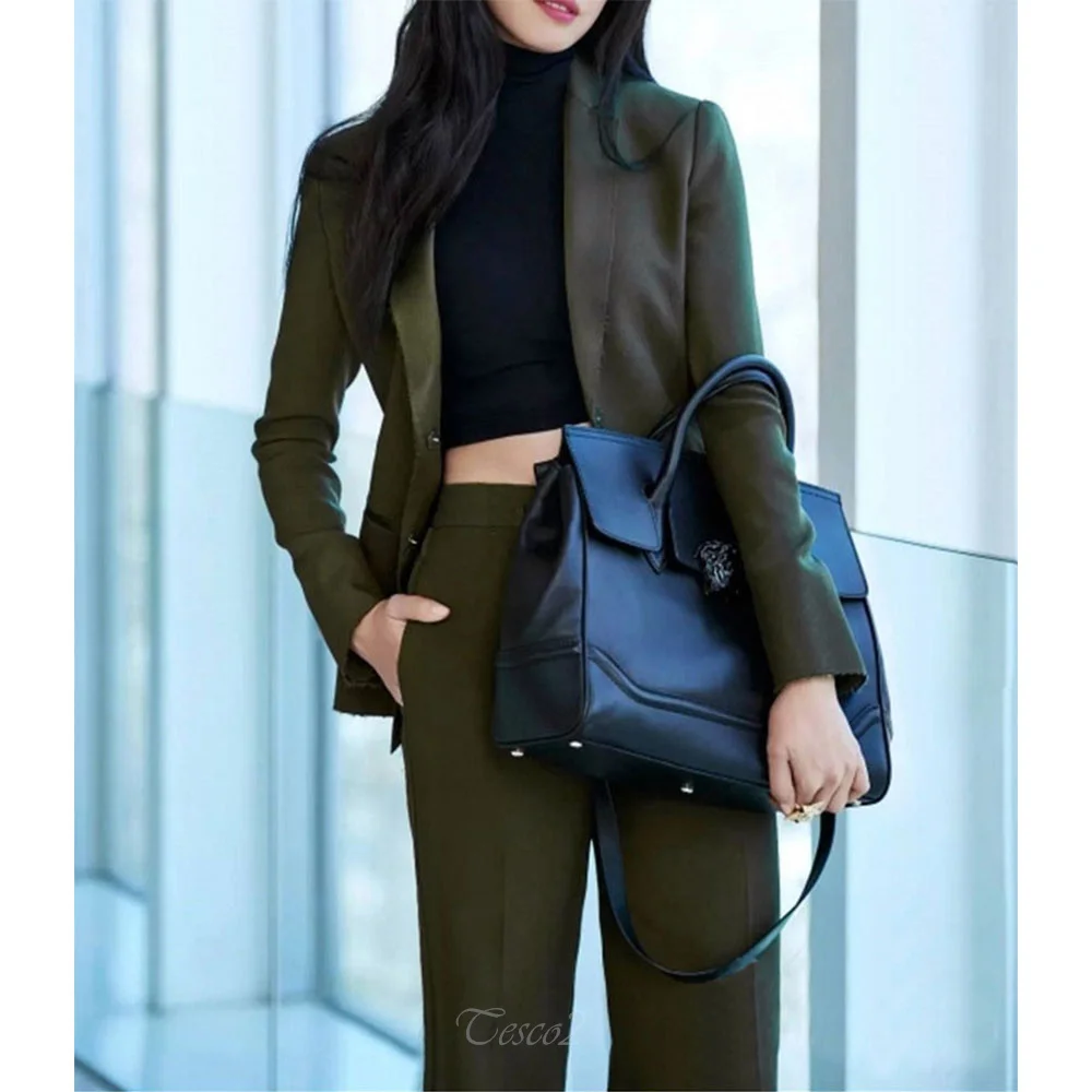 Tesco Military Green Women's Suits Blazer And Straight Pant Luxury Pants Sets For Ladies Casual Office Sets ensembles pantalons