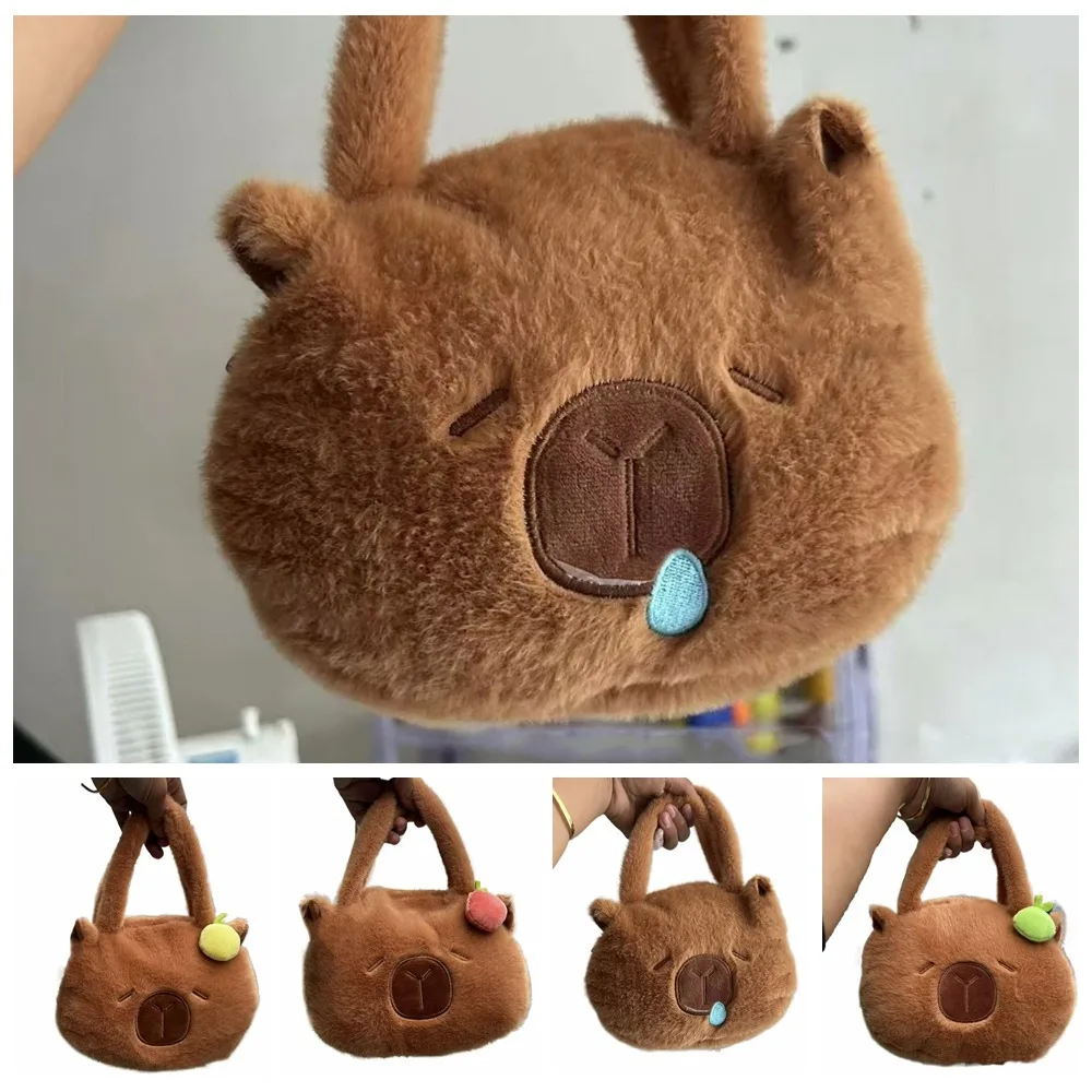 Borsa tote Capybara Borsa a tracolla in peluche Frutta Cartoon Capybara Borsa in peluche Borsa a tracolla in cartone animato con cerniera ripiena Donna Lady Girl