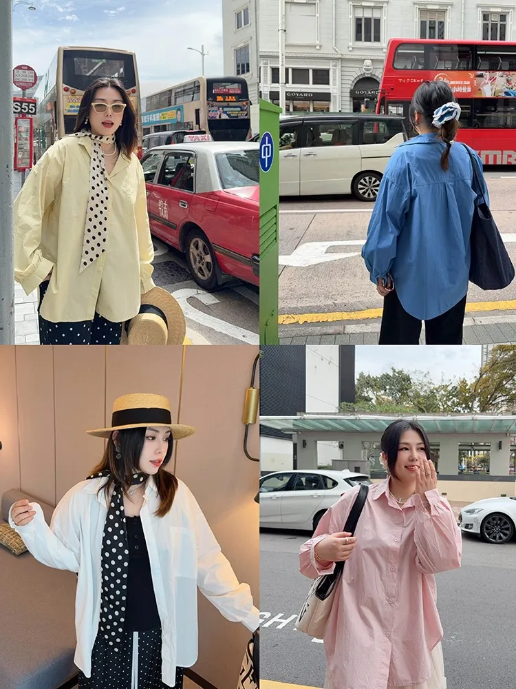 

VOGANA Large Size Women's Shirt Loose Comfortable Spring Summer Cotton Blend Button up Casual Style Korean Fashion