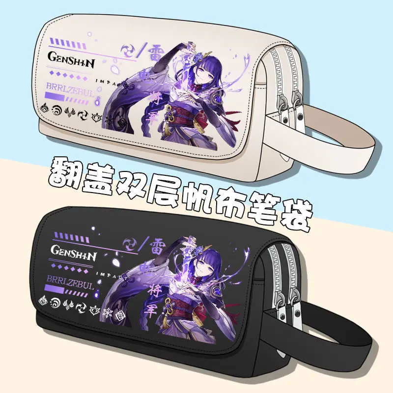 Game Impact Eula School Canvas Pencilcase for Boys Girls Kamisato Ayaka Large-capacity Pencil Cases Stationery Cosmetic Bag