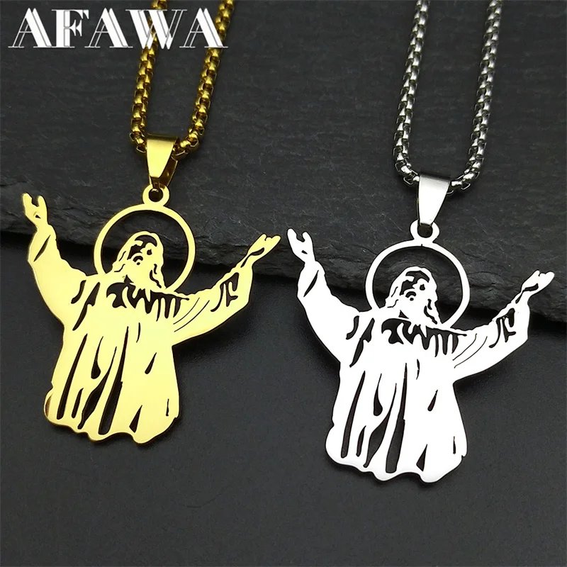 

Vintage Christian Jesus Pendant Necklace Women Men Stainless Steel Gold Silver Color Religion Faith Amulet Male Chain Jewelry