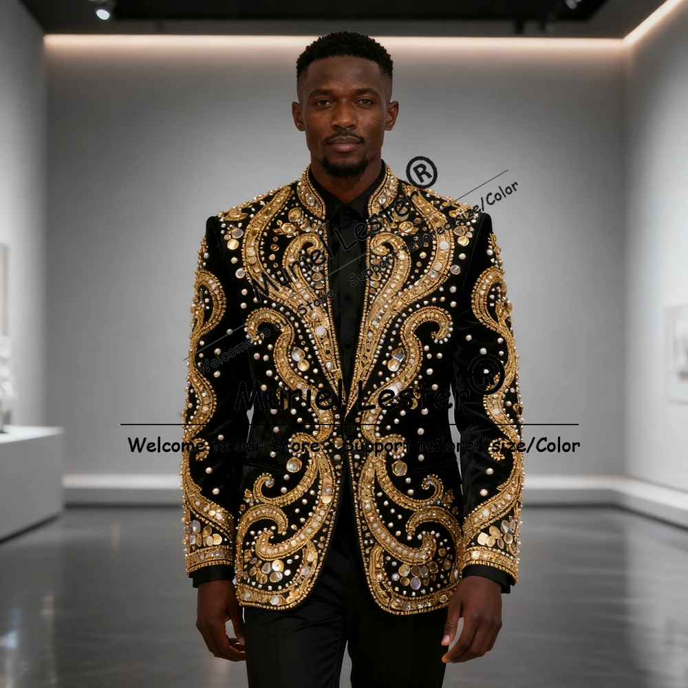 

Эксклюзивный дизайн, свадебные костюмы с камнями из бисера для мужчин, индивидуальные комплекты из 2 предметов, пиджаки, брюки, мужской смокинг для вечеринки, жениха, наряд