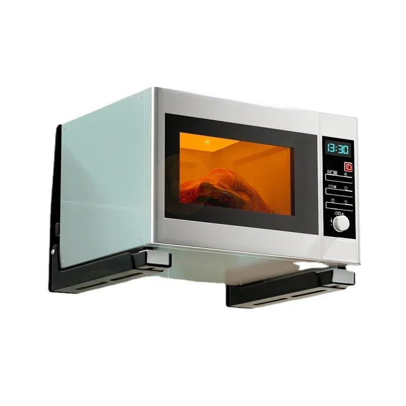 

304 Stainless Steel Kitchen Oven Rack Thickened Wall-Mounted Black Foldable Microwave Oven Bracket