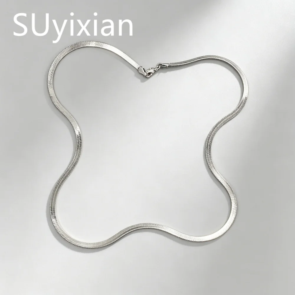 

925 Sterling Silver Fashion Temperament Short Clavicle Flat Blade Chain Neutral Daily Wear Birthday Anniversary Gift