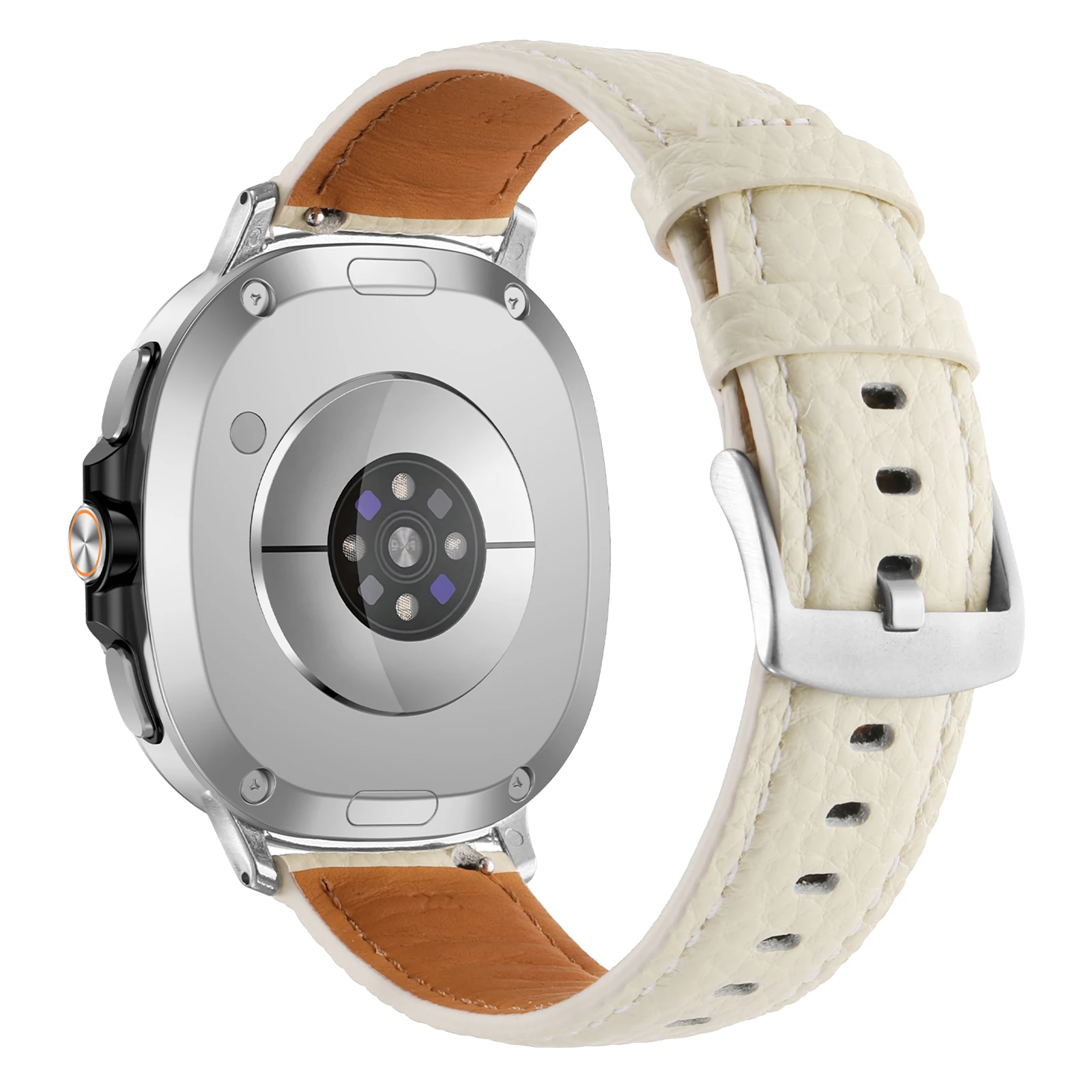 

Genuine Cow Leather Watch Band for Samsung Galaxy Watch8 44mm / 40mm / Watch8 Classic 46mm Litchi Texture Adjustable Wrist Strap