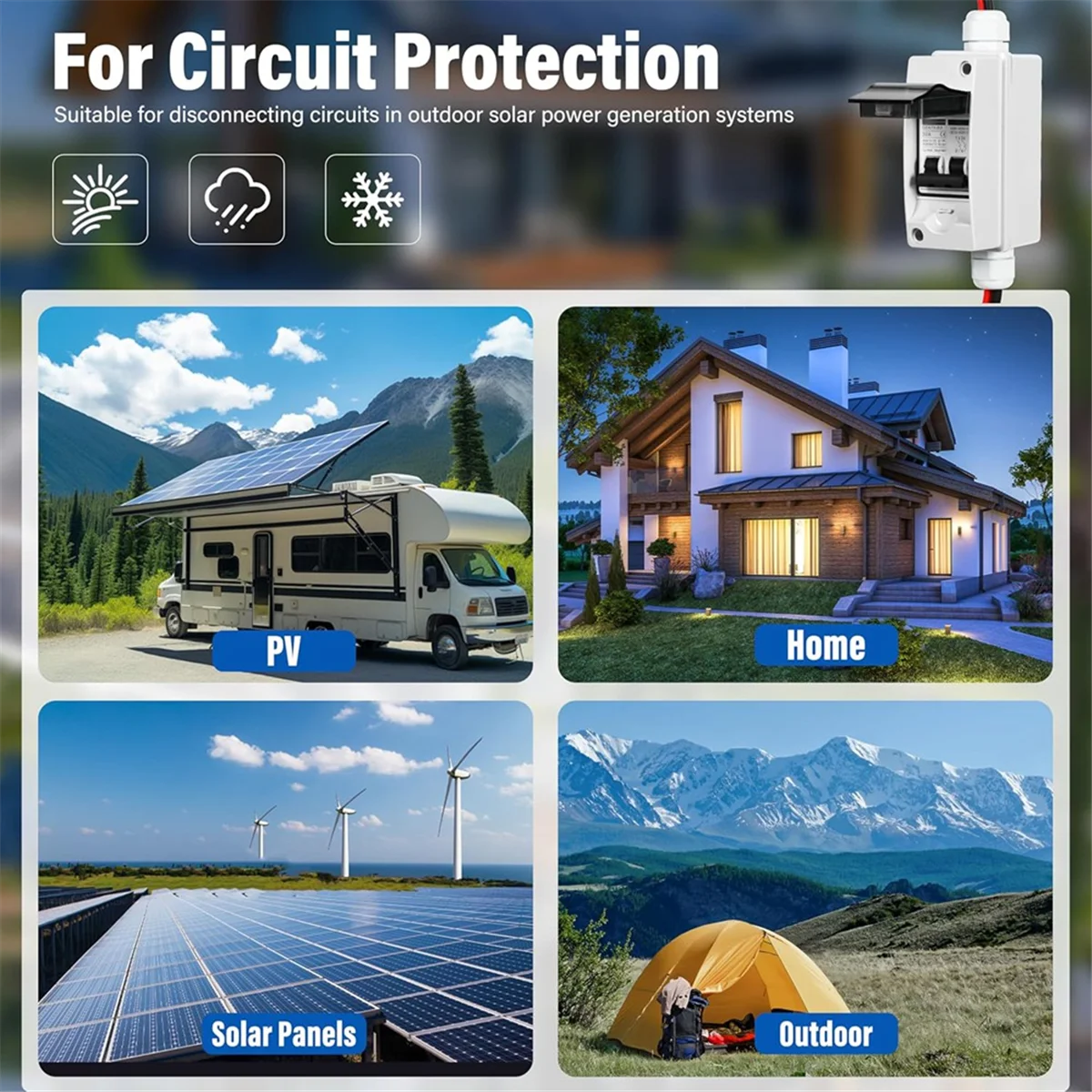 A44M Solar Panels Disconnect Switch 32Amp AC Solar Shut Off Switch 400V 2 Poles, IP65 Waterproof UV-Proof for Solar PV Homes